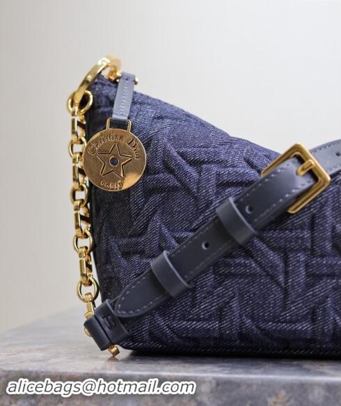 Pretty Style Dior Diorstar Hobo Bag with Chain in Graphic Cannage Denim M3202 Blue 2024