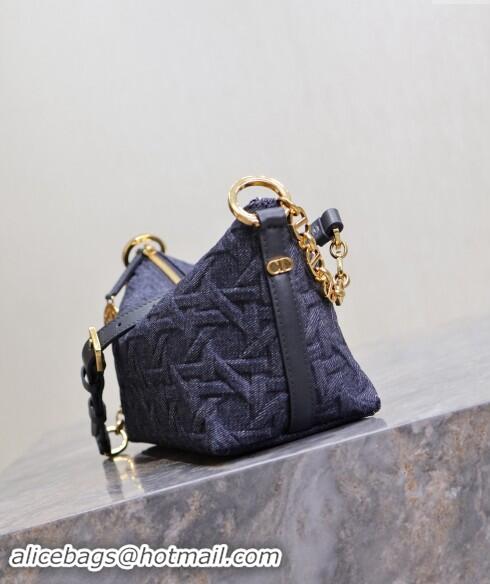 Pretty Style Dior Diorstar Hobo Bag with Chain in Graphic Cannage Denim M3202 Blue 2024