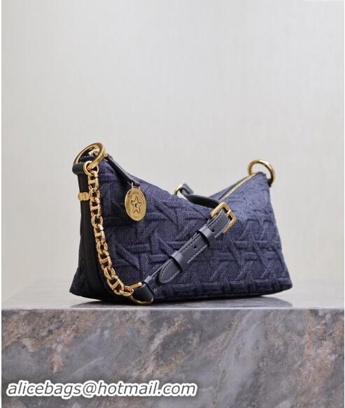 Pretty Style Dior Diorstar Hobo Bag with Chain in Graphic Cannage Denim M3202 Blue 2024