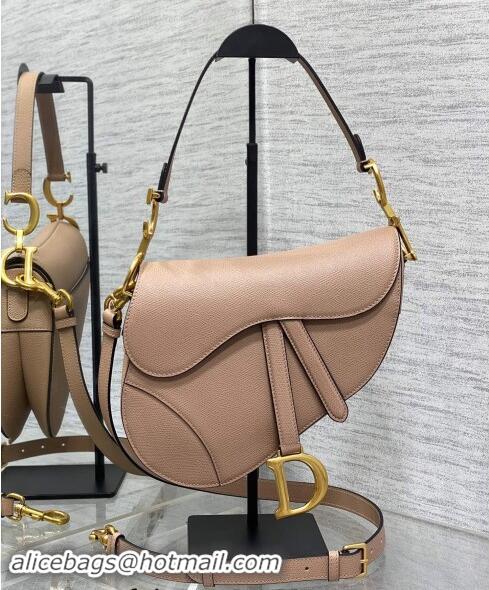 Best Quality Dior Medium Saddle Bag with Strap in Grained Calfskin Bean Paste 1038 Pink 2024