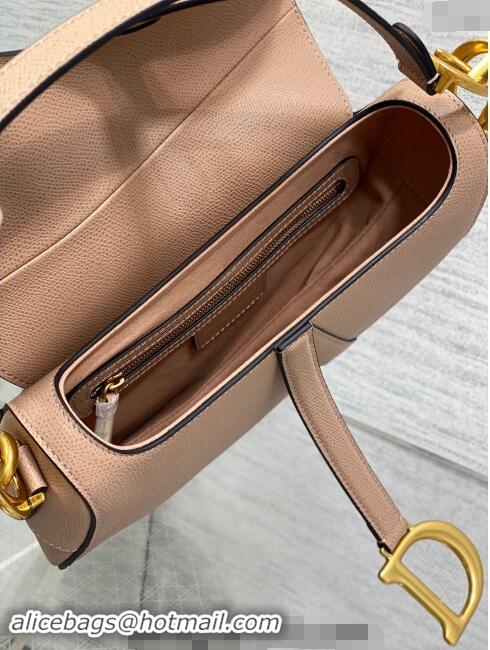 Best Quality Dior Medium Saddle Bag with Strap in Grained Calfskin Bean Paste 1038 Pink 2024