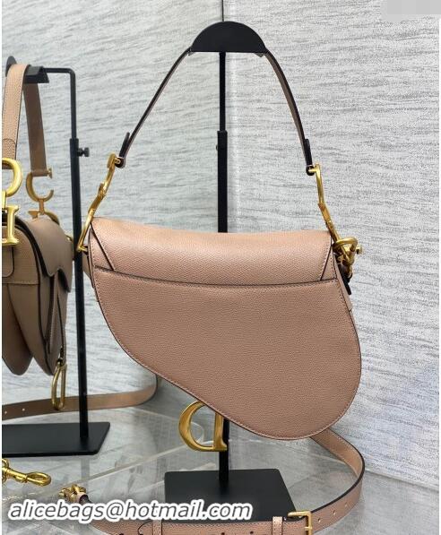 Best Quality Dior Medium Saddle Bag with Strap in Grained Calfskin Bean Paste 1038 Pink 2024