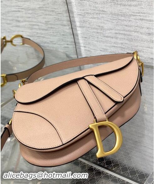 Best Quality Dior Medium Saddle Bag with Strap in Grained Calfskin Bean Paste 1038 Pink 2024