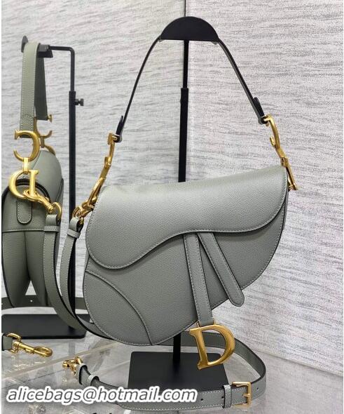 Luxury Cheap Dior Medium Saddle Bag with Strap in Grained Calfskin 1038 Rock Grey 2024