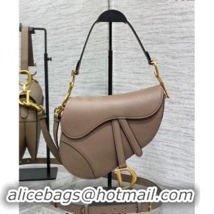 Top Design Dior Medium Saddle Bag with Strap in Grained Calfskin 1038 Taupe Grey 2024