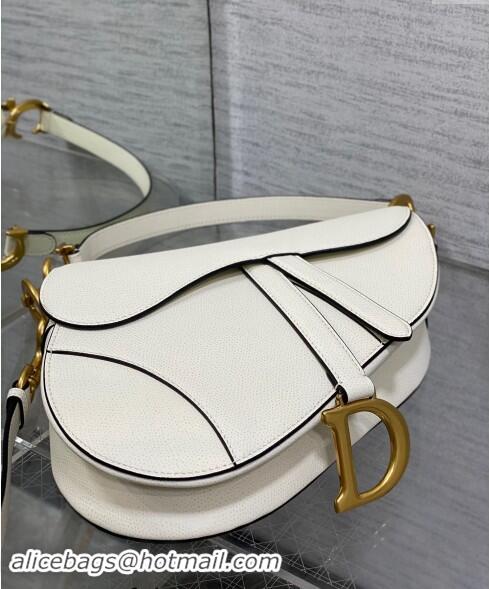 Discount Design Dior Medium Saddle Bag with Strap in Grained Calfskin 1038 White 2024