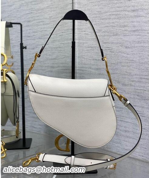 Discount Design Dior Medium Saddle Bag with Strap in Grained Calfskin 1038 White 2024