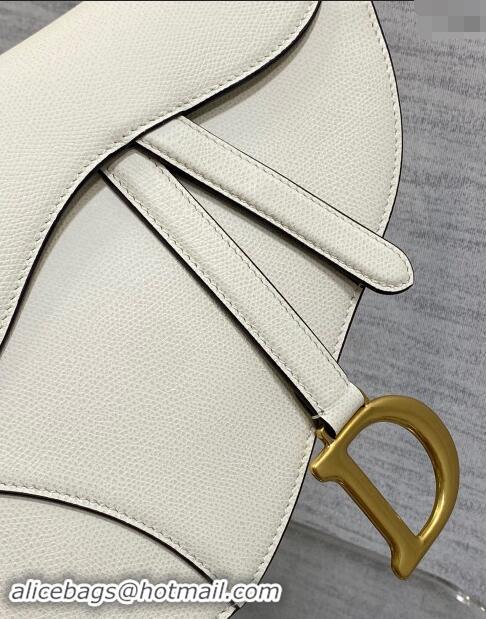 Discount Design Dior Medium Saddle Bag with Strap in Grained Calfskin 1038 White 2024