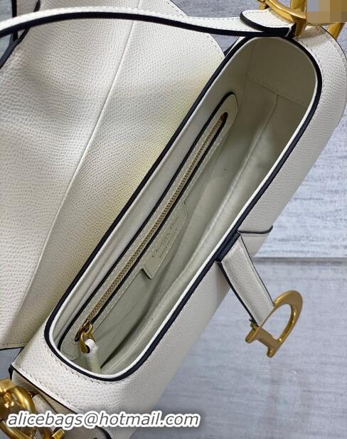 Discount Design Dior Medium Saddle Bag with Strap in Grained Calfskin 1038 White 2024