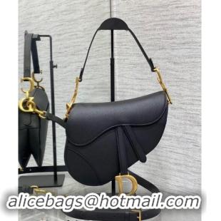 Luxurious Dior Medium Saddle Bag with Strap in Grained Calfskin 1038 Black/Gold 2024