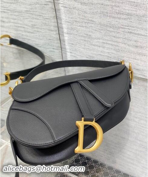 Luxurious Dior Medium Saddle Bag with Strap in Grained Calfskin 1038 Black/Gold 2024