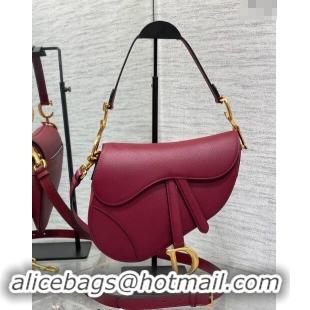 Market Sells Dior Medium Saddle Bag with Strap in Grained Calfskin 1038 Burgundy 2024