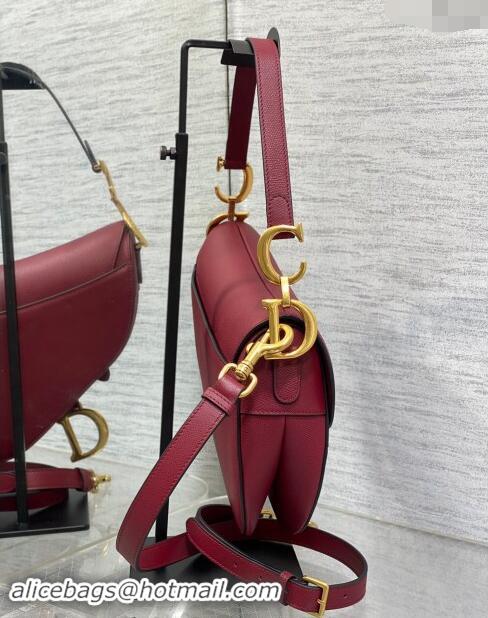 Market Sells Dior Medium Saddle Bag with Strap in Grained Calfskin 1038 Burgundy 2024