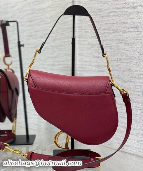 Market Sells Dior Medium Saddle Bag with Strap in Grained Calfskin 1038 Burgundy 2024