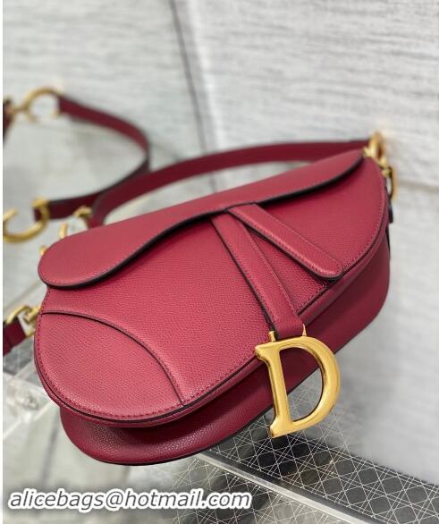 Market Sells Dior Medium Saddle Bag with Strap in Grained Calfskin 1038 Burgundy 2024