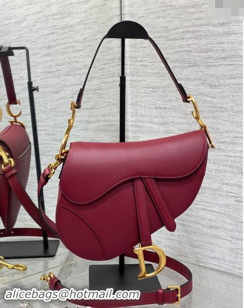 Market Sells Dior Medium Saddle Bag with Strap in Grained Calfskin 1038 Burgundy 2024