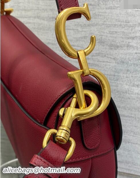 Market Sells Dior Medium Saddle Bag with Strap in Grained Calfskin 1038 Burgundy 2024