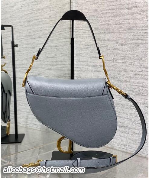 Best Price Dior Medium Saddle Bag with Strap in Grained Calfskin 1038 Dusty Blue 2024