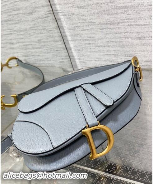 Best Price Dior Medium Saddle Bag with Strap in Grained Calfskin 1038 Dusty Blue 2024