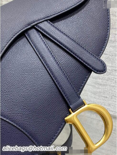 Good Quality Dior Medium Saddle Bag with Strap in Grained Calfskin 1038 Deep Blue 2024