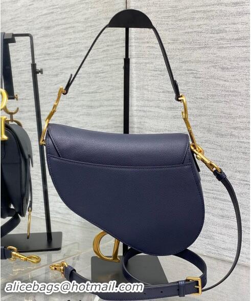 Good Quality Dior Medium Saddle Bag with Strap in Grained Calfskin 1038 Deep Blue 2024