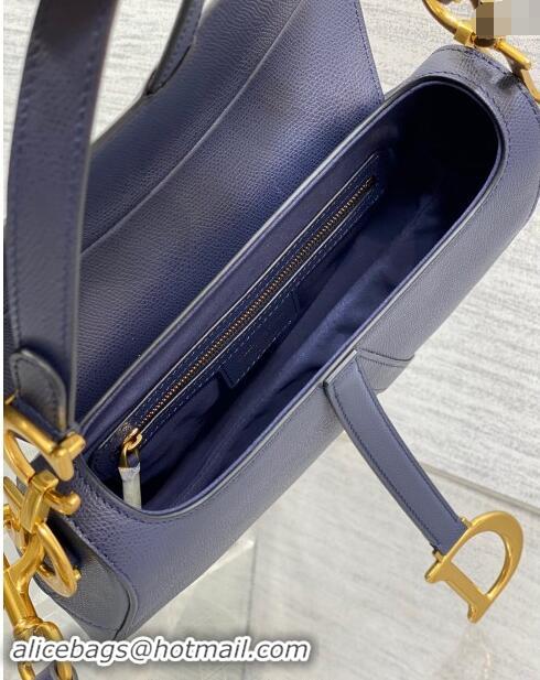 Good Quality Dior Medium Saddle Bag with Strap in Grained Calfskin 1038 Deep Blue 2024