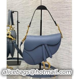 Fashion Discount Dior Medium Saddle Bag with Strap in Grained Calfskin 1038 Denim Blue 2024