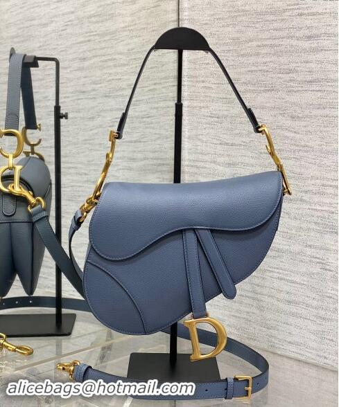 Fashion Discount Dior Medium Saddle Bag with Strap in Grained Calfskin 1038 Denim Blue 2024