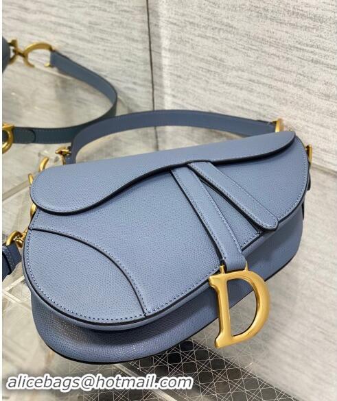 Fashion Discount Dior Medium Saddle Bag with Strap in Grained Calfskin 1038 Denim Blue 2024