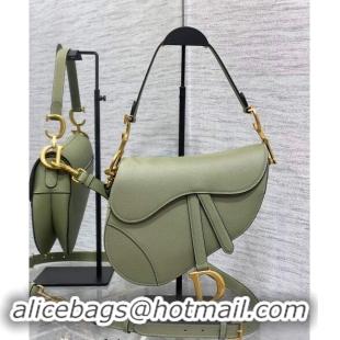 Classic Specials Dior Medium Saddle Bag with Strap in Grained Calfskin 1038 Matcha Green 2024