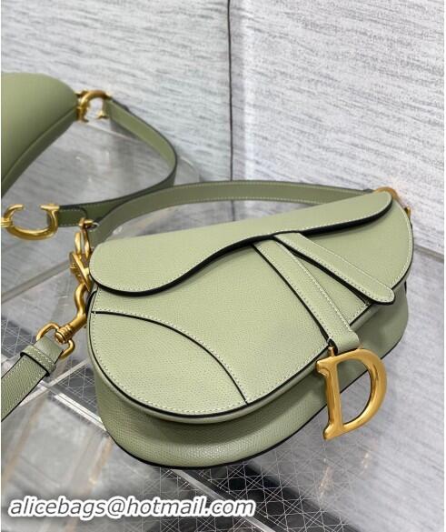 Classic Specials Dior Medium Saddle Bag with Strap in Grained Calfskin 1038 Matcha Green 2024