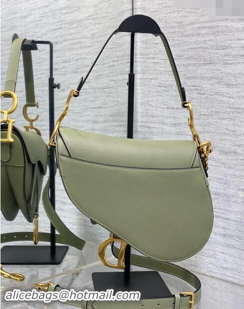 Classic Specials Dior Medium Saddle Bag with Strap in Grained Calfskin 1038 Matcha Green 2024