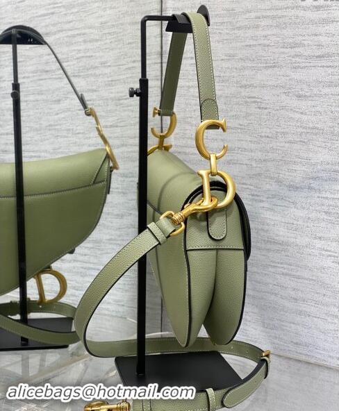 Classic Specials Dior Medium Saddle Bag with Strap in Grained Calfskin 1038 Matcha Green 2024