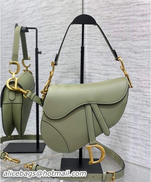 Classic Specials Dior Medium Saddle Bag with Strap in Grained Calfskin 1038 Matcha Green 2024