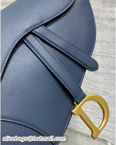 Well Crafted Dior Medium Saddle Bag with Strap in Grained Calfskin 1038 Vintage Blue 2024