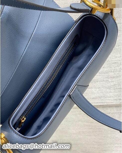 Well Crafted Dior Medium Saddle Bag with Strap in Grained Calfskin 1038 Vintage Blue 2024