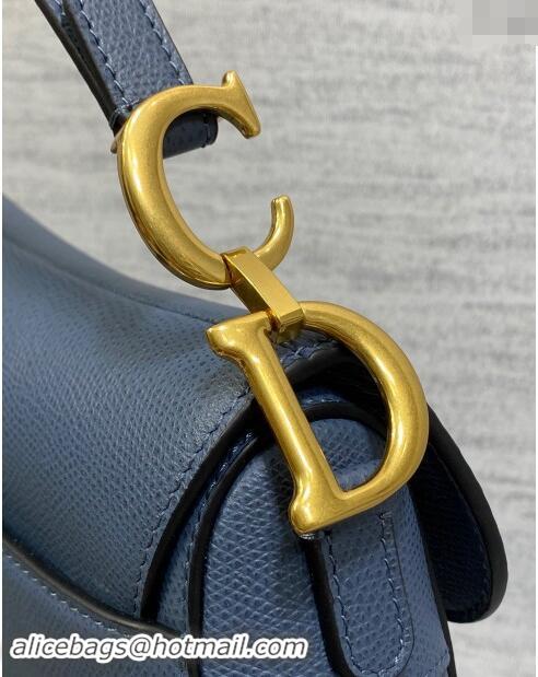 Well Crafted Dior Mini Saddle Bag with Strap in Grained Calfskin 1040 Vintage Blue 2024