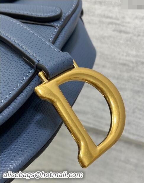 Well Crafted Dior Mini Saddle Bag with Strap in Grained Calfskin 1040 Vintage Blue 2024