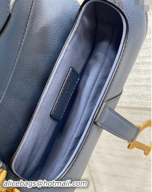 Well Crafted Dior Mini Saddle Bag with Strap in Grained Calfskin 1040 Vintage Blue 2024