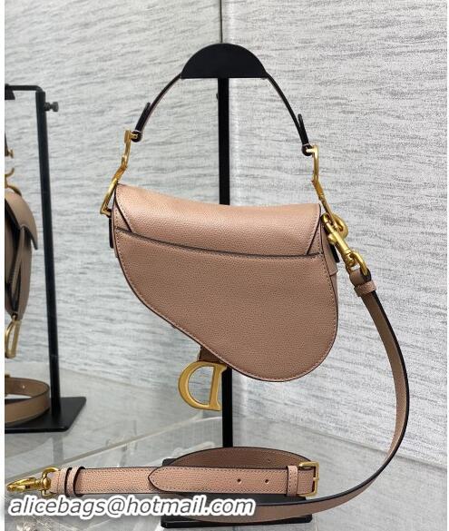 Market Sells Dior Mini Saddle Bag with Strap in Grained Calfskin Bean Paste 1041 Pink 2024