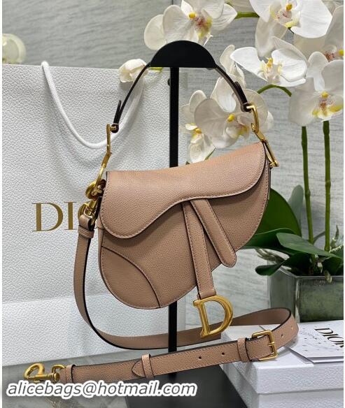 Market Sells Dior Mini Saddle Bag with Strap in Grained Calfskin Bean Paste 1041 Pink 2024