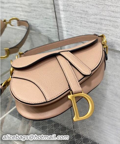 Market Sells Dior Mini Saddle Bag with Strap in Grained Calfskin Bean Paste 1041 Pink 2024