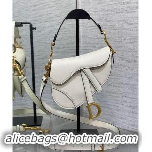 Top Design Dior Mini Saddle Bag with Strap in Grained Calfskin 1041 White 2024