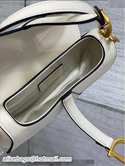 Top Design Dior Mini Saddle Bag with Strap in Grained Calfskin 1041 White 2024