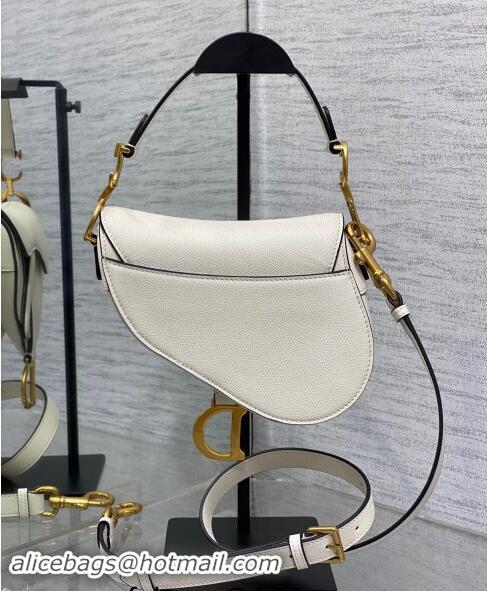 Top Design Dior Mini Saddle Bag with Strap in Grained Calfskin 1041 White 2024