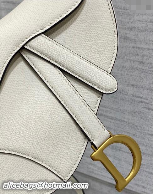 Top Design Dior Mini Saddle Bag with Strap in Grained Calfskin 1041 White 2024