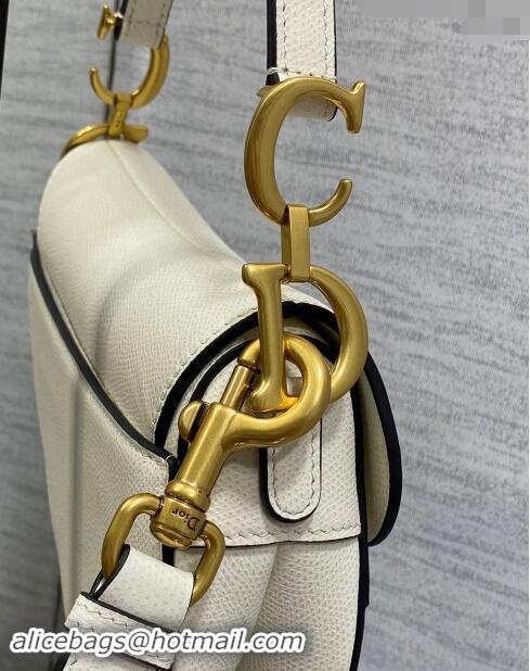 Top Design Dior Mini Saddle Bag with Strap in Grained Calfskin 1041 White 2024