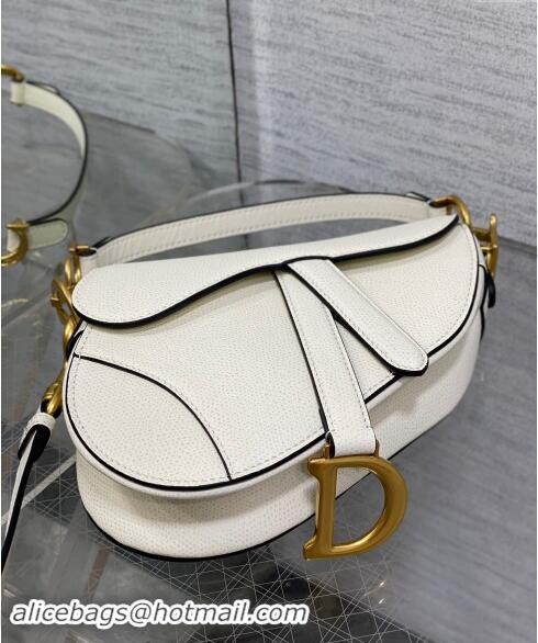 Top Design Dior Mini Saddle Bag with Strap in Grained Calfskin 1041 White 2024