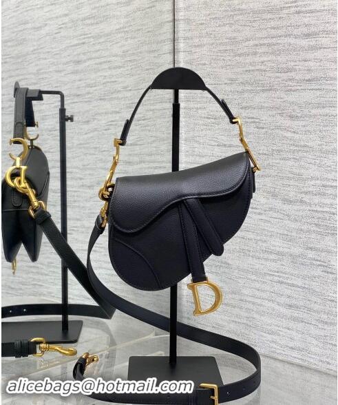 Best Price Dior Mini Saddle Bag with Strap in Grained Calfskin 1041 Black/Gold 2024