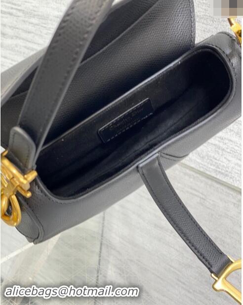 Best Price Dior Mini Saddle Bag with Strap in Grained Calfskin 1041 Black/Gold 2024